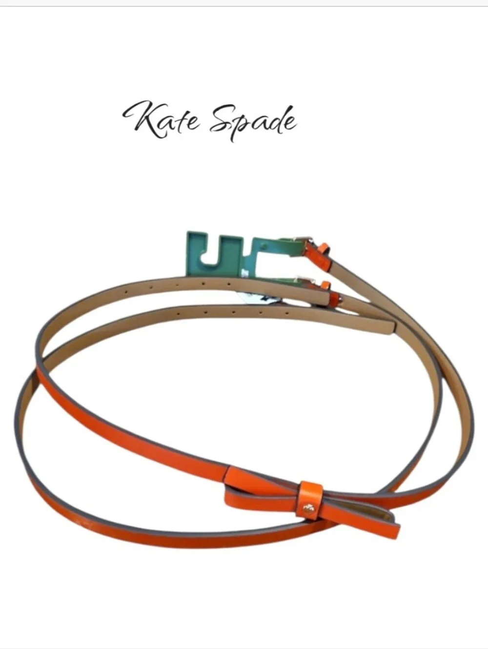 Kate Spade Red Skinny Belts Set 2 Gold Buckle Spade Bow Large